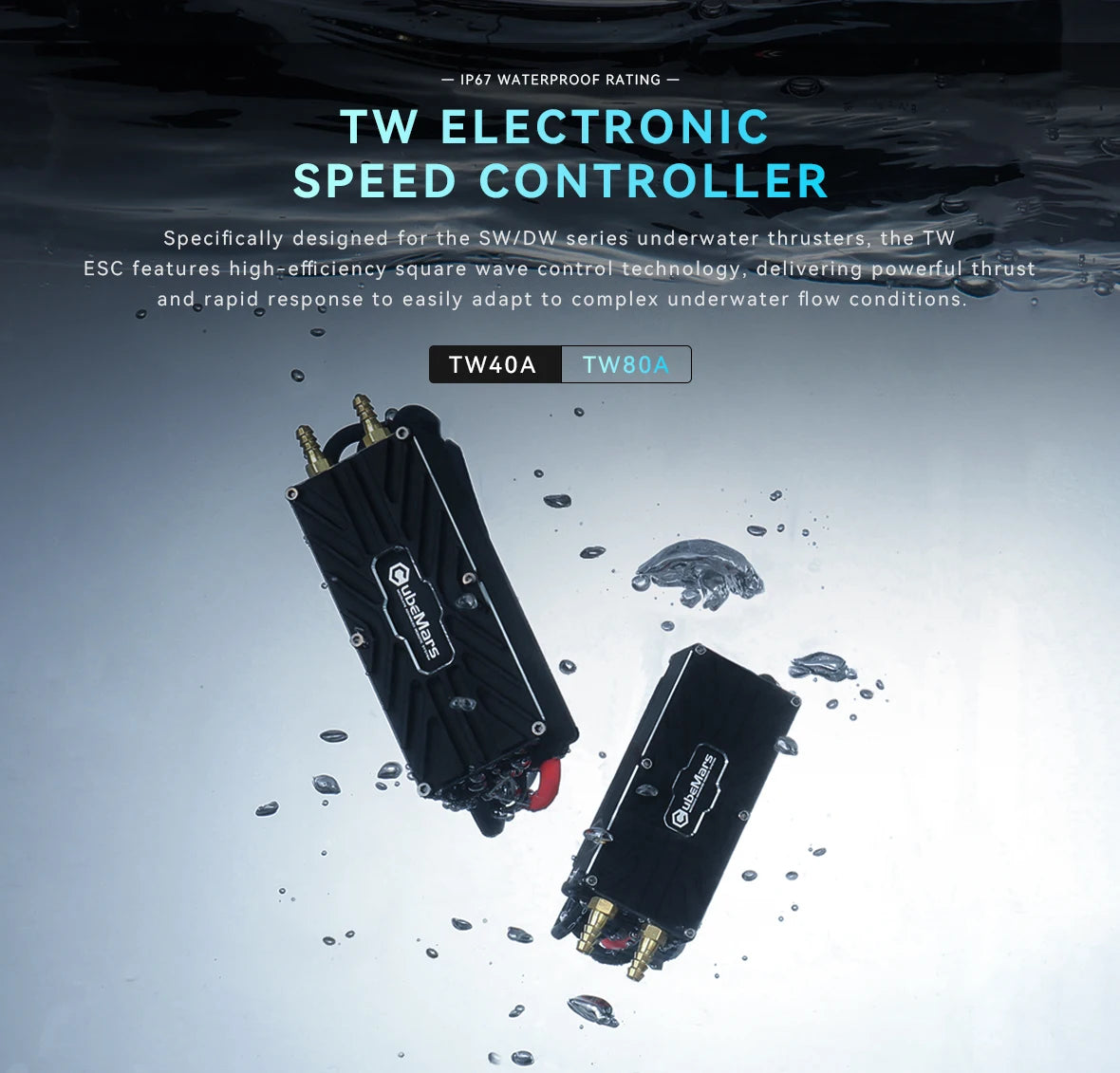 Cubemars TW-40A/80A-12S(2pcs/set) Electronic Speed Controller for CW+CCW Underwater Thrusters Intelligent Monitoring of Motor